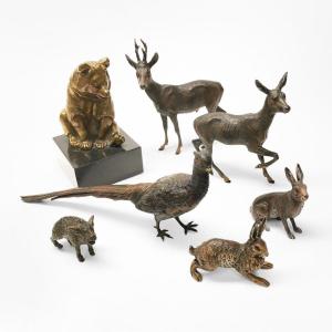 Importante collezione di statuette di animali della Fonderia Bergman, Vienna Cervi, cerbiatti, 